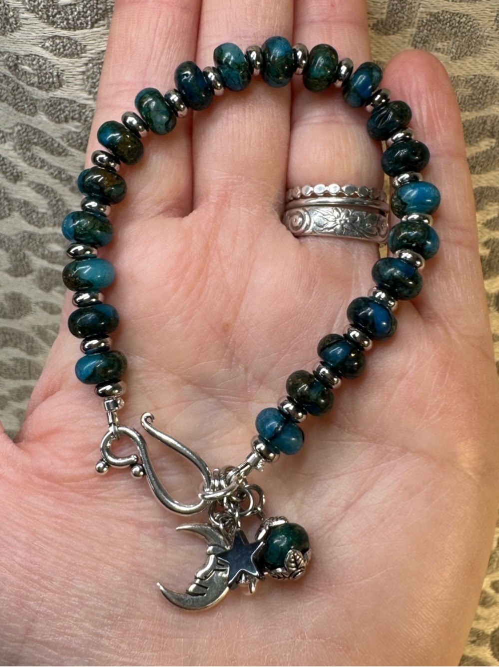 Blue Imperial Jasper Crystal Gemstone Charm Bracelet *Emotional Healing*